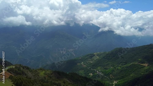 Aerial view tawang town in arunachal pradesh in India. Landscape mountains of himalayas of arunachal pradesh. photo