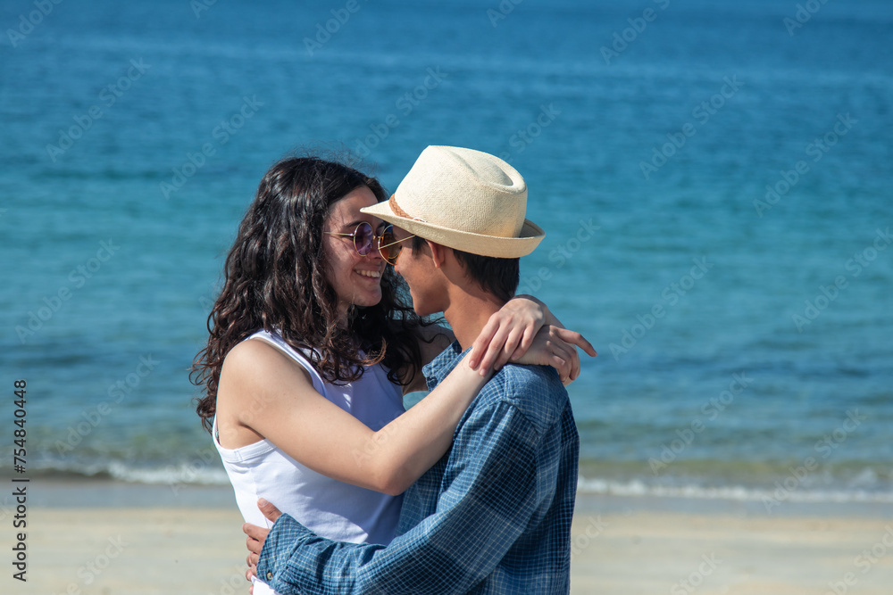 wedding couple of lovers hugging on the beach