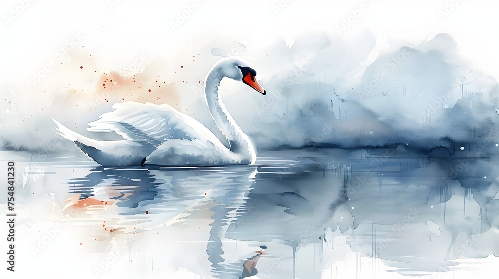 Obraz premium A white swan is swimming in a body of water