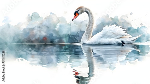 A white swan is swimming in a body of water photo