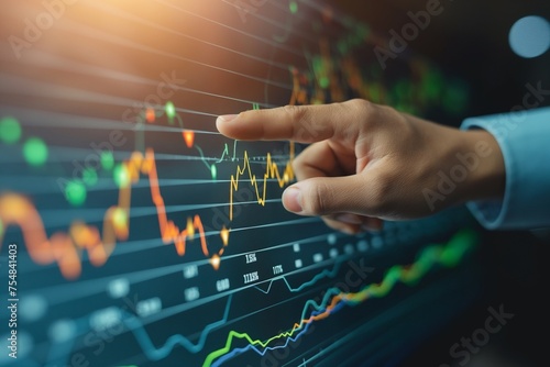 Businessman hand pointing to stock market graph