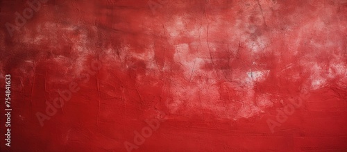 A painting depicting a textured red wall with white clouds floating across the sky. The contrast between the bold red and soft white creates a striking visual impact.