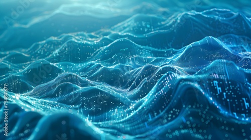 Vast Digital Data Ocean Abstract Landscape of Blue and Cyan Waves Representing Digital Information in Technology