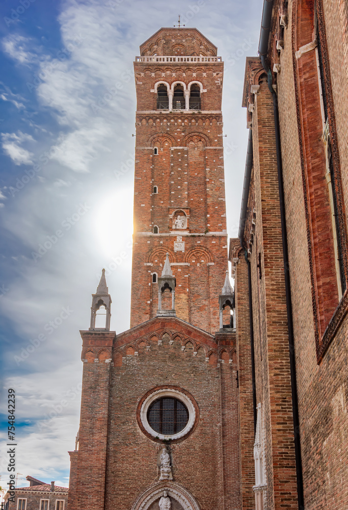 Tower of basilica of Santa Maria Gloriosa dei Frari in Venice, Italy