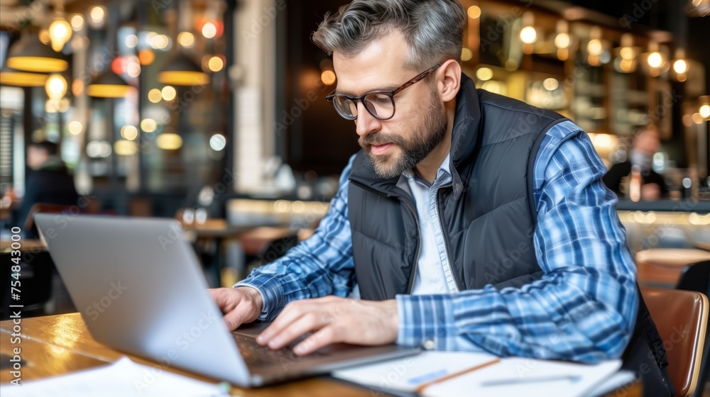 Man sitting at table using laptop computer Man sitting at table using laptop computer