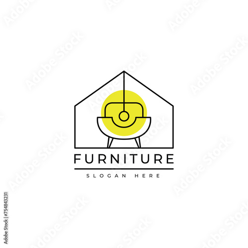 chair sofa modern interior line logo design graphic vector