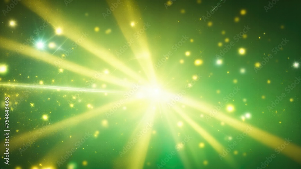 Obraz premium Cyan light burst, abstract beautiful rays of lights on a dark Green background with the color of yellow, golden sparkling backdrop, and blur bokeh