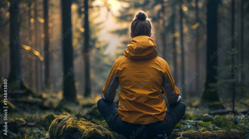 Person sitting in the middle of forest