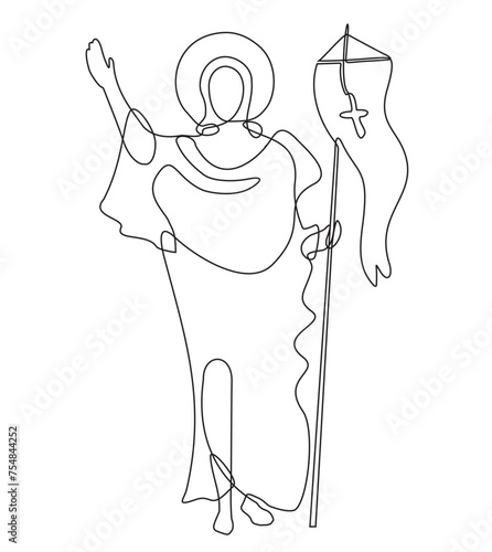 One line drawing the minimal hand of Jesus Christ. One continuous single drawn line art doodle spirituality Jesus Christ sermon, prayer. Isolated image of a hand drawn outline on a white background.