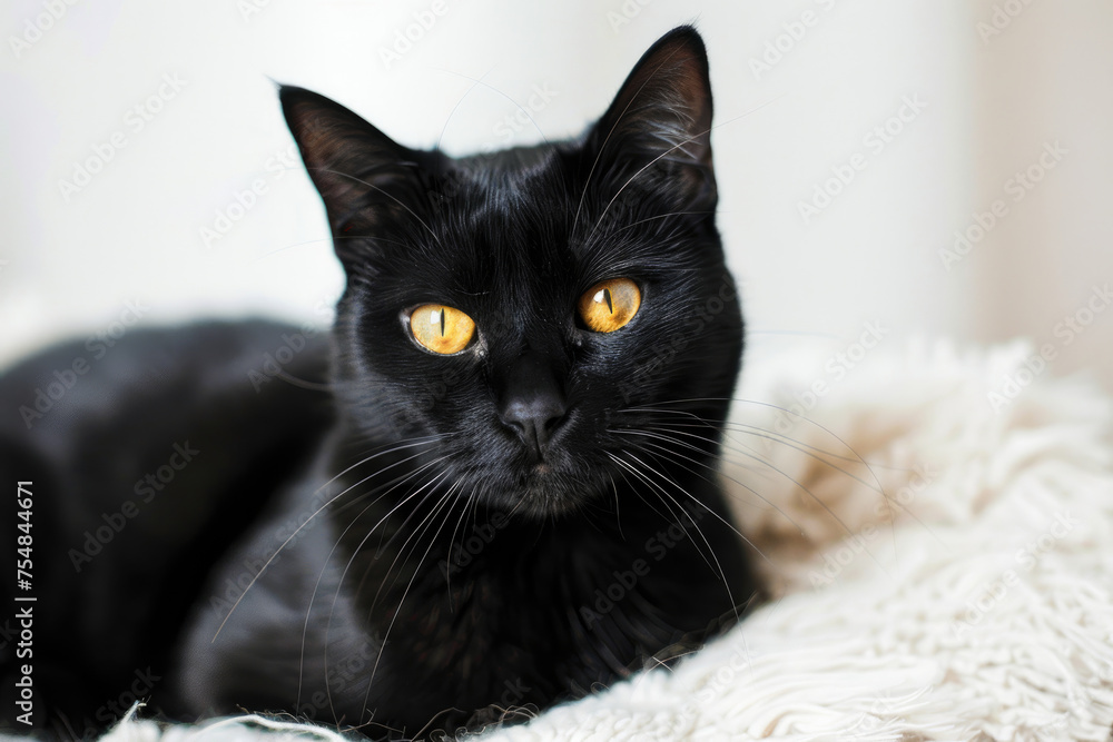 A sleek black cat, radiating mystery and sophistication, isolated against a luminous backdrop