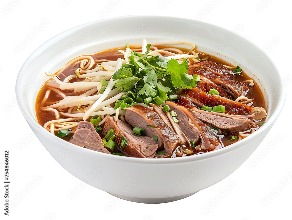 a bowl of Vietnamese duck noodle soup isolated. Solid white background PNG a bowl of Vietnamese duck noodle soup isolated. Solid white background PNG