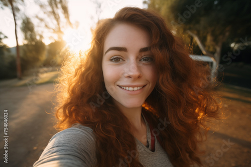 Young pretty brunette girl making a selfie