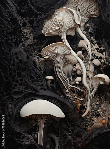 Close up of mushroom. Microcosm of mold. AI generated photo