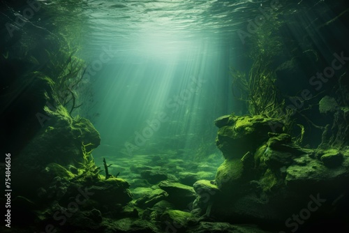 Salty World ocean green seaweed. Nature deep. Generate Ai © juliars