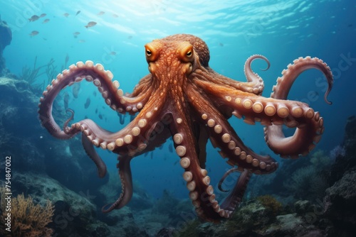 Agile Octopus underwater daylight. Nature water sea. Generate Ai © juliars