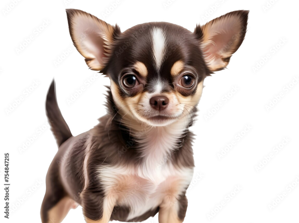 chihuahua puppy, close-up standing in front and looking at the camera isolated on white background.