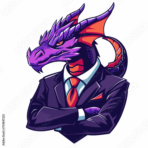 Male businessman dragon in suit vector esports logo on white background, dragon logo, dragon icon, dragon sticker, dragon symbol, dragon emblem