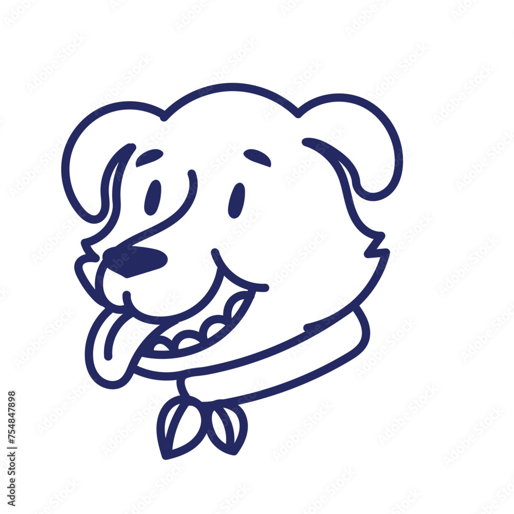 Smiling dog face line drawing isolated on white background. Smiling dog face line drawing isolated on white background.