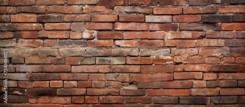 A close-up view of a red brick wall where some of the mortar joints are missing, leaving gaps between the bricks. The wall shows signs of wear and aging, with a rough texture and exposed brick edges.