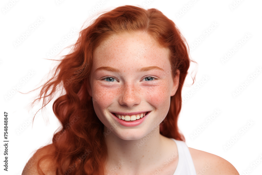 Young pretty Redhead girl on isolated chroma key background