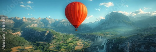 Experience the thrill of an adventurous hot air balloon ride over a colorful, scenic landscape. photo