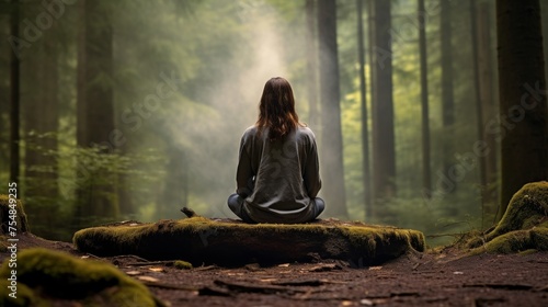 Serene mindfulness amidst misty woods