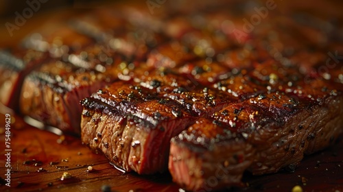 Close up of delicious grilled steak. Western food concept.