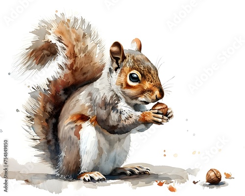 Watercolor Squirrel Adventure Baby Squirrel Eating Acorn