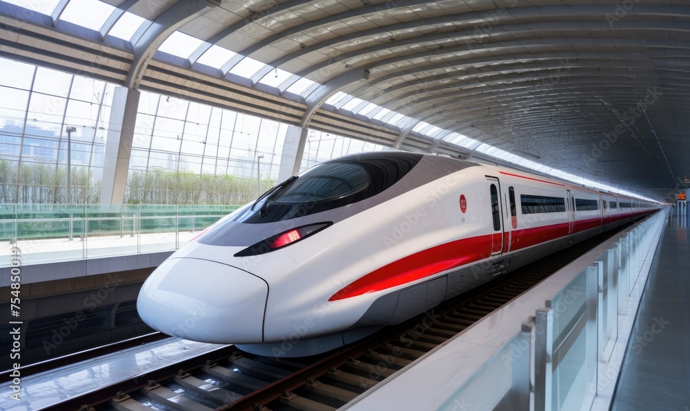 Fototapeta premium Swift departure: fast train ready for journey at the station