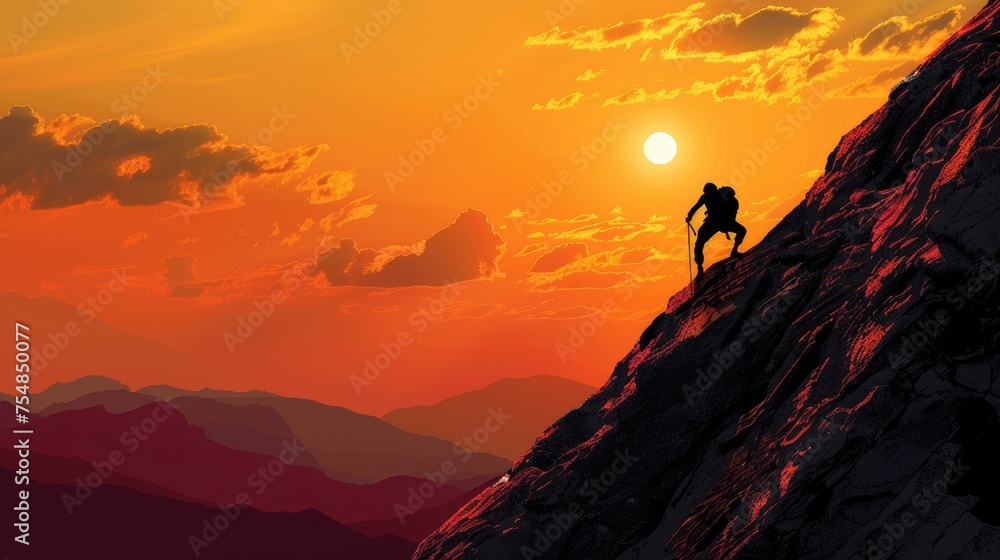 A man never gives up, strength and power. A man feels determination to climb a steep mountain. A man never gives up, strength and power. A man feels determination to climb a steep mountain.