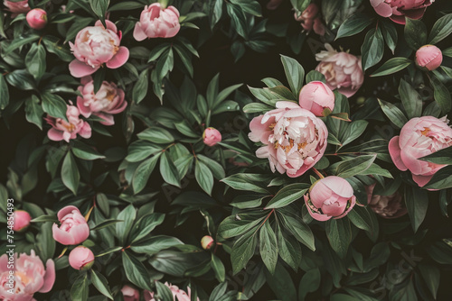 Lush peonies blooming amidst natural surroundings