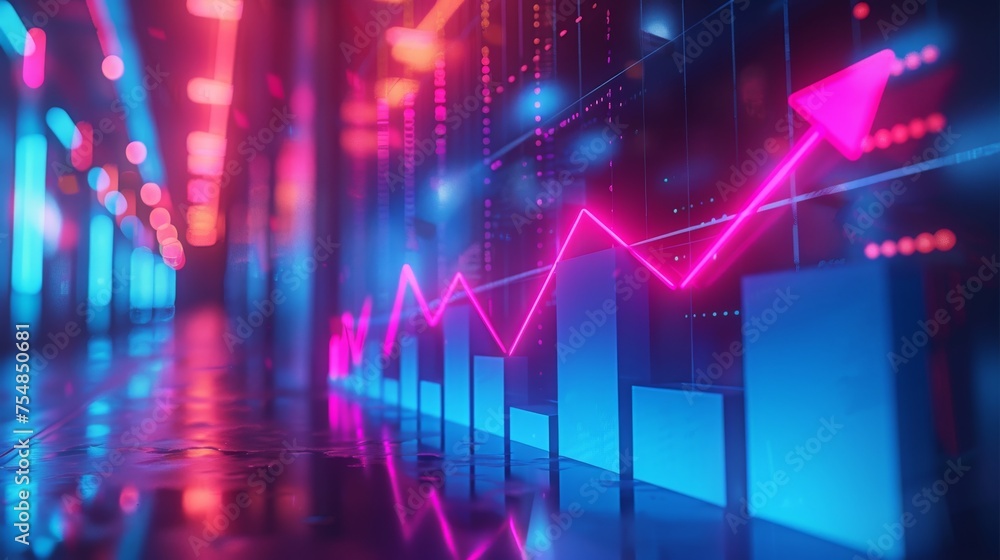 The 3d growth business graph on success financial represents profit and revenue growth, accompanied by a hovering arrow indicating positive market trends The 3d growth business graph on success financial represents profit and revenue growth, accompanied by a hovering arrow indicating positive market trends