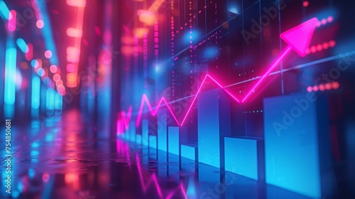 The 3d growth business graph on success financial represents profit and revenue growth, accompanied by a hovering arrow indicating positive market trends