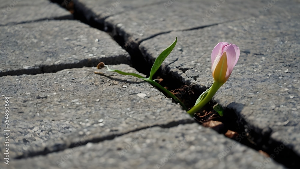 A lone red tulip blossoming in a space between city blocks, a blossom emerging from a fissure in the pavement, springtime hyacinth blossoms along the walkway, A lone red tulip blossoming in a space between city blocks, a blossom emerging from a fissure in the pavement, springtime hyacinth blossoms along the walkway,