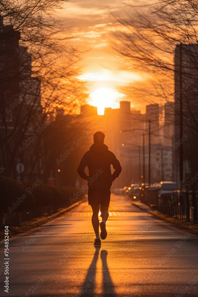 男性, 男性の後ろ姿, 走る, 夕焼け, 夕陽, ランニング, ジョギング, 夕陽に向かって走る男性, シルエット, 自由, Male, male back, running, sunset, sunset, running, jogging, man running into the sunset, silhouette, freedom