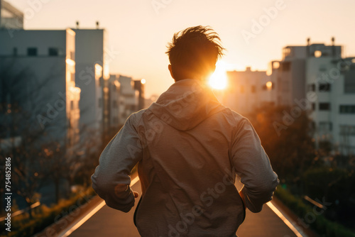 男性, 男性の後ろ姿, 走る, 夕焼け, 夕陽, ランニング, ジョギング, 夕陽に向かって走る男性, シルエット, 自由, Male, male back, running, sunset, sunset, running, jogging, man running into the sunset, silhouette, freedom