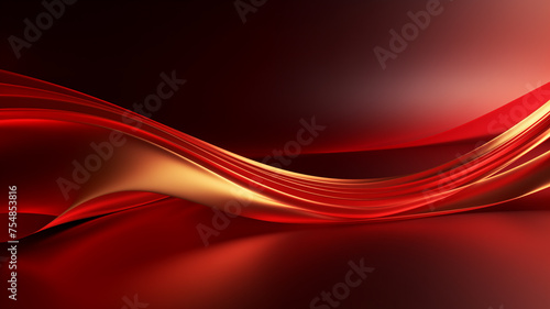 Red shiny chrome waves abstract background. Bright smooth waves on a dark background. Decorative horizontal banner. Digital artwork raster bitmap illustration. AI artwork. 