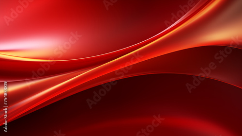 Red shiny chrome waves abstract background. Bright smooth waves on a dark background. Decorative horizontal banner. Digital artwork raster bitmap illustration. AI artwork.