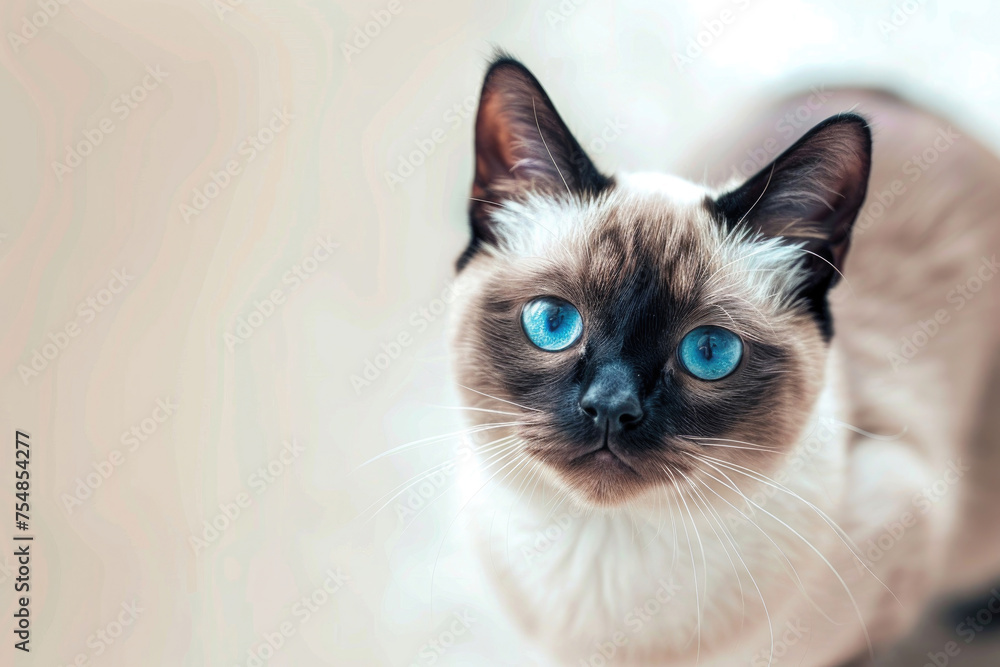 A Siamese cat elegantly isolated against a bright background