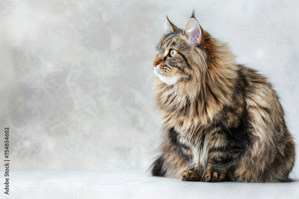 A Siberian cat exuding regal grace and majestic allure isolated against a luminous backdrop