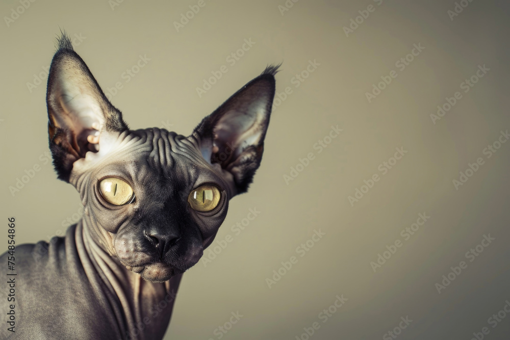 A Sphynx cat on a bright background, showcasing its unique features and captivating gaze