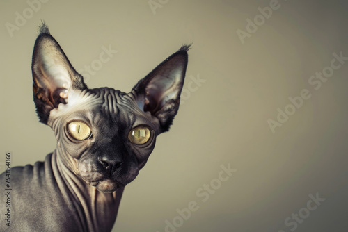 A Sphynx cat on a bright background, showcasing its unique features and captivating gaze © Veniamin Kraskov