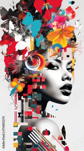 Create a dynamic digital collage that visually represents the diverse range of digital downloads available at luxXpressions. Incorporate vibrant graphics striking artwork