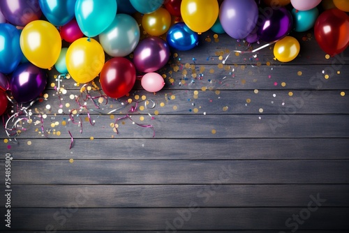 Festive Celebration Background with Balloons and Confetti. 