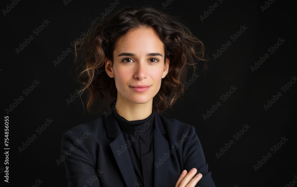A multiracial woman standing confidently with her arms crossed in a determined stance A multiracial woman standing confidently with her arms crossed in a determined stance