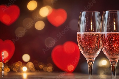 Romantic wine glass in a red ambience blurred boker background photo