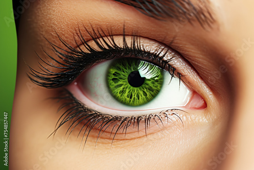 elegance woman beautiful eye with a bright green сreated with Generative Ai