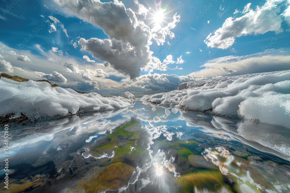 A captivating image of snow melting and revealing the vibrant landscape beneath