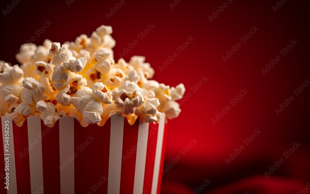 A red and white striped bucket filled with popcorn, ready to be enjoyed by multiracial people