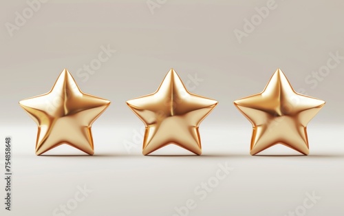 Three shining gold stars are displayed against a clean white background